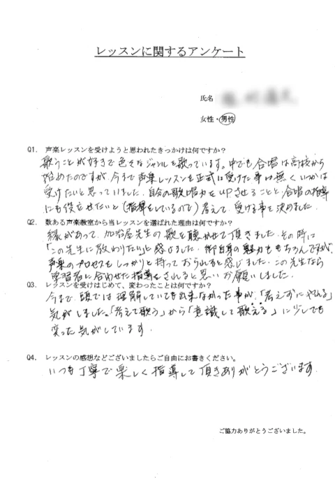 京都市Ｕ・Ｍ様（50代男性）のアンケート回答